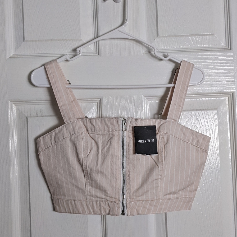 NWT Baby Pink Striped Zip-Up Front Cropped Tank Top‎ from Forever 21 Size M